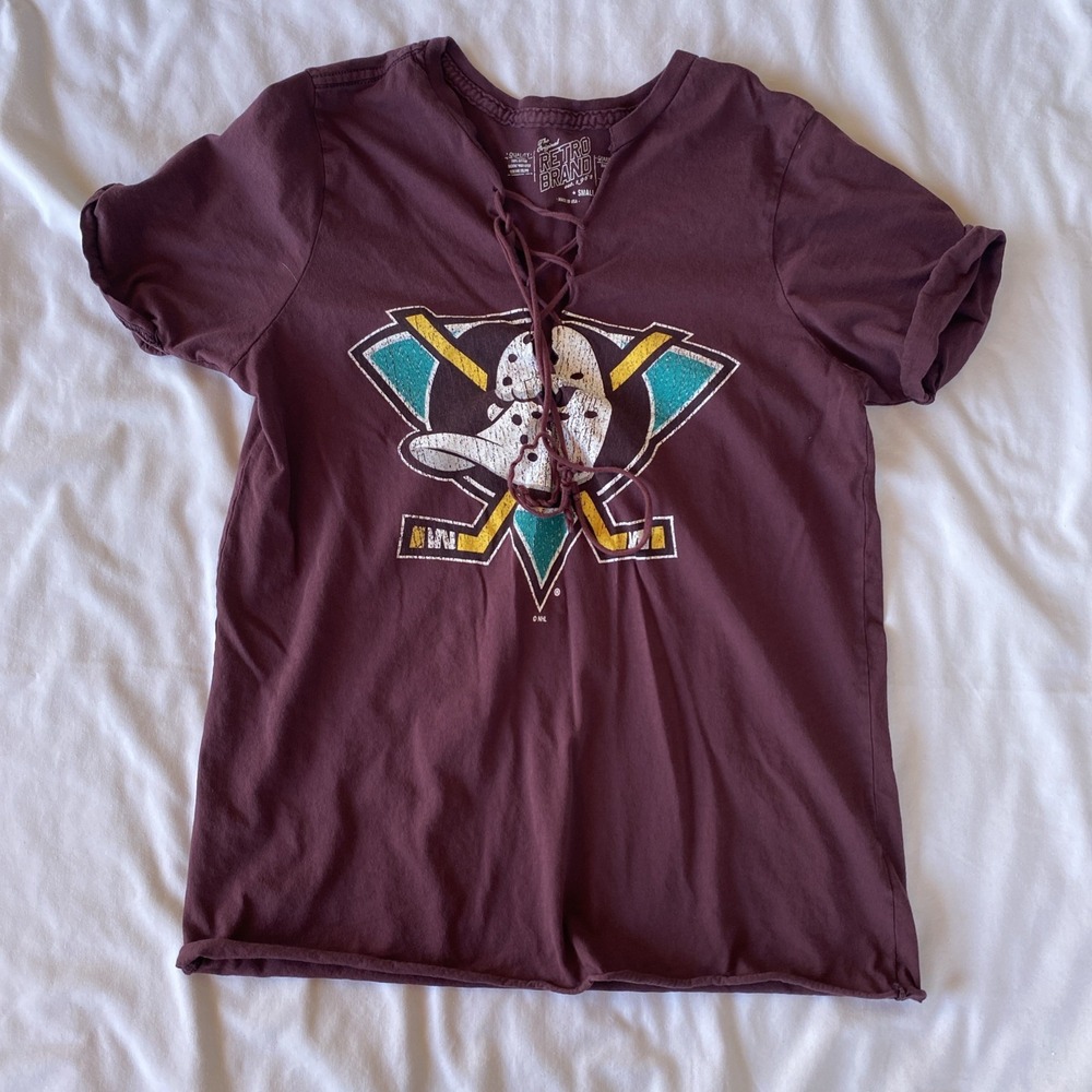 THE ORIGINAL RETRO BRAND-Anaheim Ducks Burgundy V-neck T-shirt Small Women's